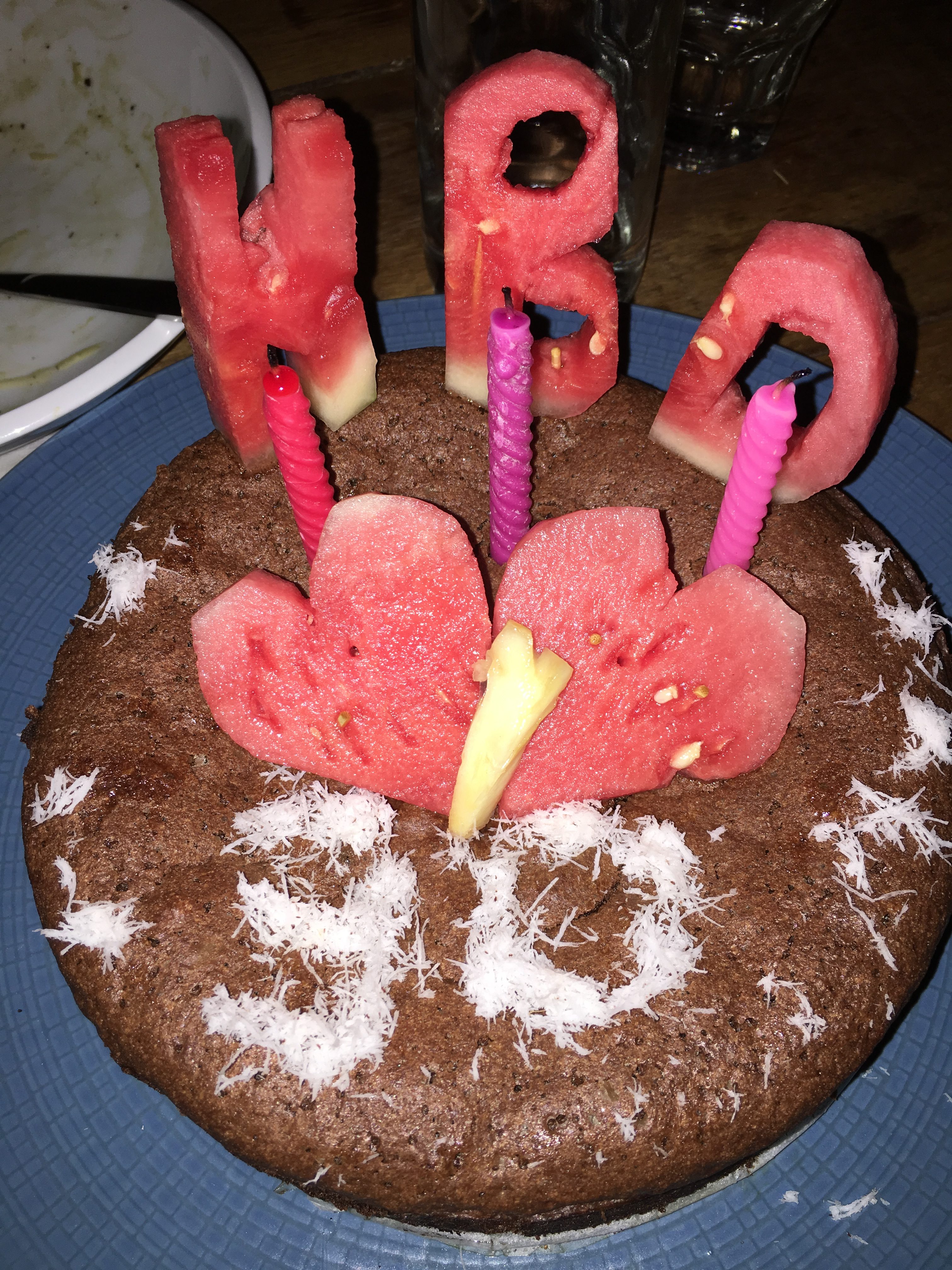 Delicious chocolate birthday cake from Blue Earth Village in Amed, Bali